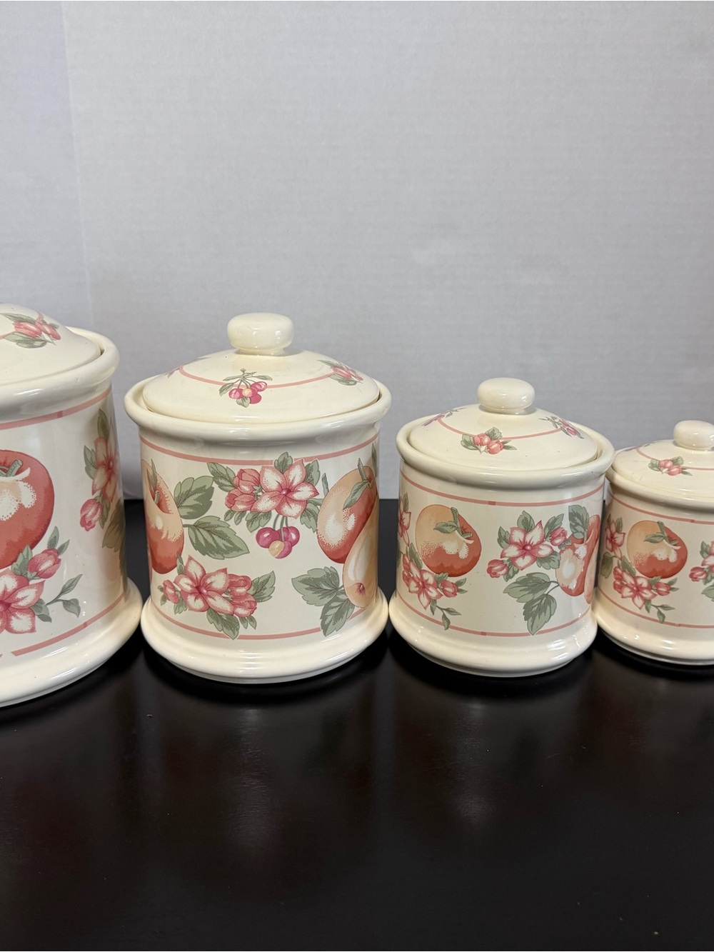 Vintage Floral Fruit Ceramic Canister Set - Cream with Peach and Green